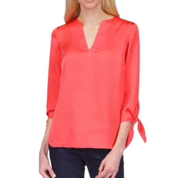 Michael Kors Coral Satin Tie Sleeve Top SZ P/S - Picture 1 of 9
